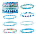 Ornaland 7Pcs Handmade Polymer Clay Heishi Surfer Stretch Bracelets Set Colorful Glass Beads Bracelets Boho Stackable Preppy Bracelets Wrist Jewelry for Women - color: light blue