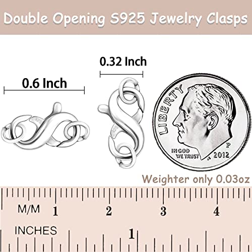 Dailyacc S925 Double Opening Lobster Clasp Sterling Silver and Gold Necklace Bracelet Extender Clasps and Closures for DIY Jewelry - color: Silver, size: 21mm × 11mm