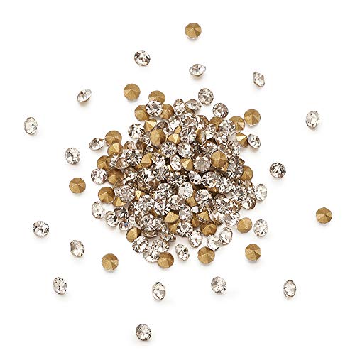 Fashewelry 1440Pcs Pointed Back Clear Glass Rhinestone Cabochons 4mm Mini Faceted Crystal Diamante Gem Cab Covers with Gold Plated No Hole for DIY Jewelry Making - color: Clear, Golden Back, size: 4mm-glass