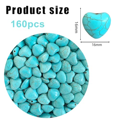 Turquoise Love Beads for Jewelry Making 160pcs 16mm Natural Semi-Precious Gemstone Loose Space Beads for Bracelets, Necklaces, Earring, DIY Crafts, Healing Stone Gifts, Garland Deco - color: Turquoise Heart 16mm
