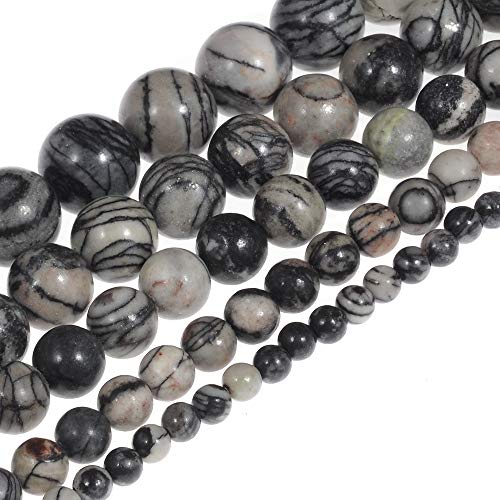 Natural Stone Beads 6mm Black Network Zebra Beads Gemstone Round Loose Beads Crystal Energy Stone Healing Power for Jewelry Making DIY,1 Strand 15" - color: Black Network Zebra, size: 6MM