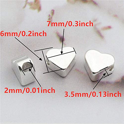 100 Pcs Heart Shape Spacer Beads Small Hole Spacer Beads Metal Loose Beads for Making Bracelet Necklace Earring Accessories DIY Handmade Craft (Silver) - color: Silver