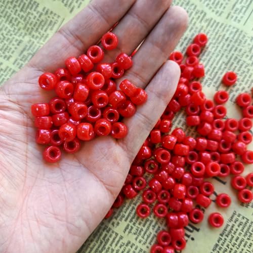 Amaney Red Pony Beads 6x9mm Acrylic Beads 500pcs for Jewelry Making - color: Red