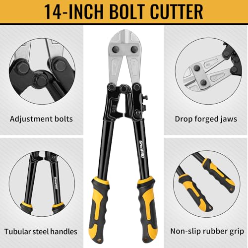 GRENPRO 3-Piece Bolt Cutter Pliers Set, 14" Heavy Duty Bolt Cutter, 8" Mini Wire Cutter, 8" Cable Cutter with Carrying Bag, Cr-V Blade for Metal, Key, Lock, Craft & Hard Wire, Screw, Chains Hand tool - style: 3-Piece Bolt Cutter Set