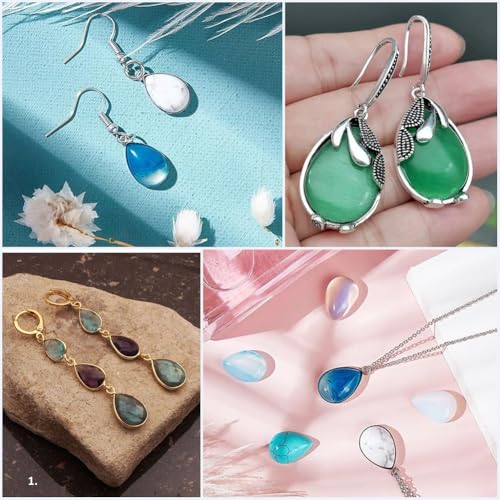 1 Box 36Pcs 12 Styles Teardrop Gemstone Cabochons Flatback Stone Natural Tiger Eye Rose Quartz Aventurine Turquoise Crystal Gems No Hole Bead Cabochon for Jewelry Making DIY Craft Accessories