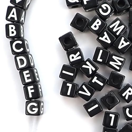 Dahi 1000pcs Black Letter Beads Square Craft Beads 6mm Cube Letter Bead A-Z Bead for Jewellery Crafts (White-Black) - color: white black 6x6mm