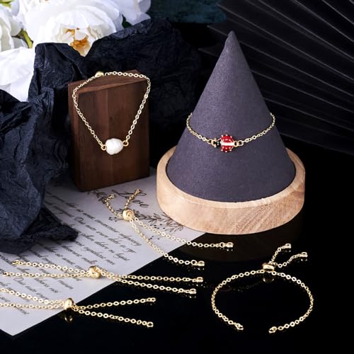 FASHEWELRY 10Pcs 18K Gold Plated Cable Chains Bracelet Adjustable Slider Bracelet Slider Extender Chains with Cubic Zirconia Ends for Woman Girl Jewelry Making, 7.87 Inch Long - color: 18K Gold Cable Chains, size: 7.87"