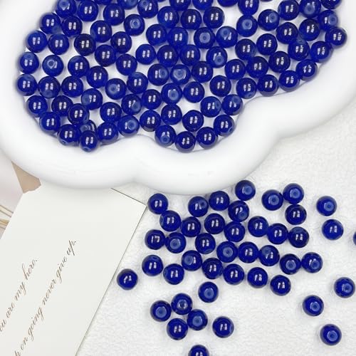 200pcs Glass Beads, 8mm Glass Beads for Barcelet and Jewelry Making DIY (Navy Blue) - color: Navy Blue