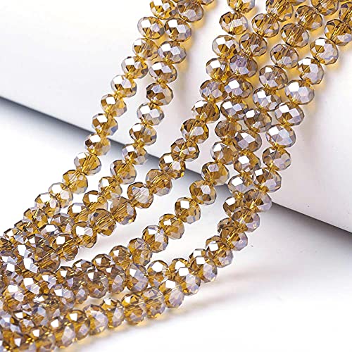 Craftdady 10 Strands 6mm Crystal Glass Briolette Beads Faceted Luster Rondelle Spacer Beads Electroplate Tiny Loose Beads About 920pcs for Jewelry Craft Necklace Earring Bracelet, Dark Goldenrod - color: Dark Goldenrod, size: 6mm
