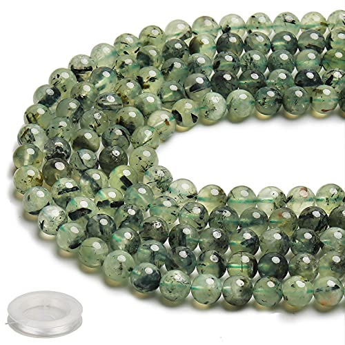 70PCS Natural 8MM Healing Gemstone, Prehnite Energy Stone Round Loose Beads, Semi-Precious Crystal Beads with Free Elastic String for Jewelry Making DIY - color: Prehnite