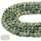 70PCS Natural 8MM Healing Gemstone, Prehnite Energy Stone Round Loose Beads, Semi-Precious Crystal Beads with Free Elastic String for Jewelry Making DIY - color: Prehnite, size: 8MM