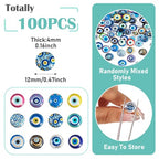 100Pcs/Set Flat Round Transparent Glass Cabochons with Pattern Eye Flatback Glass Dome Flatback Cab Beads for Photo Cameo Jewelry Making Necklace Ring DIY Crafts 12x4mm Mixed Eye - color: 100Pcs-12x4mm-Mixed Eye