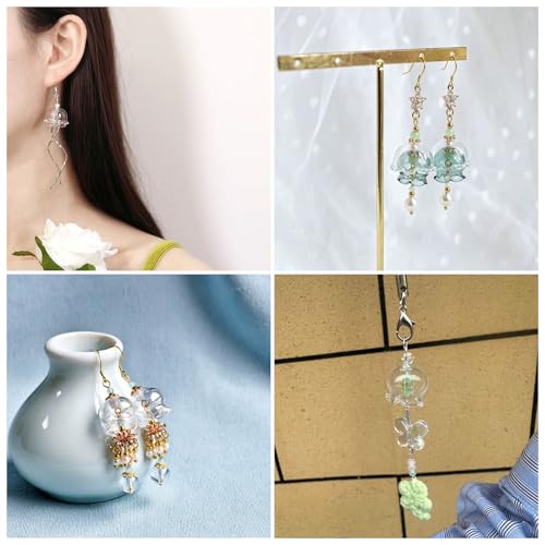 FASHEWELRY 12Pcs Clear Glass Wind Bell Beads Set Crystal Trumpet Flower Beads Caps Transparent Glass Fishing Beads Jellyfish Beads for Wind Chimes Earring Craft Jewelry Making - color: Clear-2 Styles