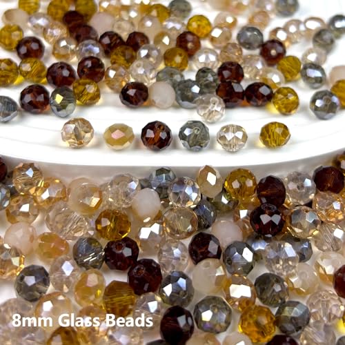 390pcs Glass Beads for Bracelets Making, 8mm Brown Series Faceted Crystal Loose Bulk Beads for Earring Necklace Jewelry Crafts DIY Suncatchers - color: Brown