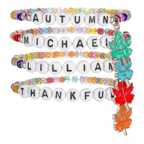 Thanksgiving Stackable Bracelet for Women Set Colorful Beads Rubber Ring Elastic Layering Letter Disc Maple Leaf Pendant Clay Stretch Fall Bracelets Fall Costume Bracelet Jewelry for Women - style: Style3