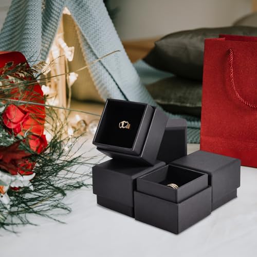 driew 12 Pack Cardboard Drawer Display Jewelry Boxes, Black Gift Boxes Kraft Paper Box Jewelry Gift Packaging Case Sponge Insert and Lids for Rings (2.05x2.05X1.57 Inch)