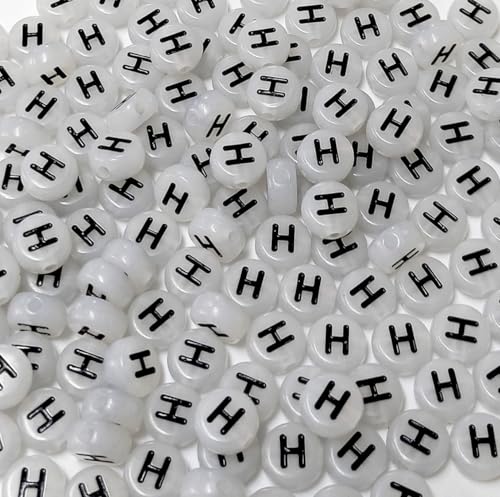 200PCS Letter Beads Glow in The Dark 4x7mm Acrylic Alphabet Letter H Beads for Jewelry Making Bracelet - color: H-200PCS