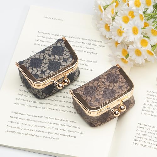Royal Bagger Genuine Cow Leather Mini Jewelry Box Women's Coin Purse Solid Color Kiss Lock Change Pouch Casual Style Small Storage Bag for Women 1894 (Dark Blue 5894) - color: Dark Blue 5894