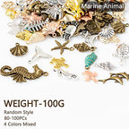 stino 100g Metal Pendant Charms for Jewelry Making, Bulk Silver & Gold Plated Charms for Braclet Necklace Crafts, Animal Plant Flower Pet and so on - color: Sea Life Silver & Gold