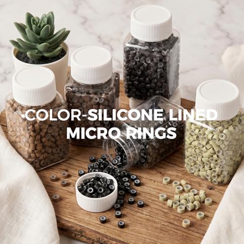 Hair Extension Tools Kit, 2500 Silicone Lined Ring Beads, 8 C/J/I Hair Needles, 5 Rolls Sewing Thread, Sew in Hair Extensions Kit for Hair Styling & Wig DIY Craft - color: Brown