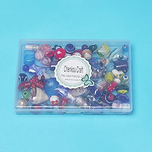 Chenkou Craft 50PCS Glass Beads for Jewelry Making Adults, Big Small Bulk for Crafts Lampwork Murano Bead for Bracelets Necklaces Crafting Supplies + 1pc Plastic Box (Mix)