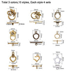 PH PandaHall 60 Sets Toggle Clasp, 15 Styles T-bar Closure Clasps IQ Toggle Clasps Flower Heart Clasps Fastener Hook Toggle Connectors TBar End Clasps for Necklace Bracelet Jewelry Making