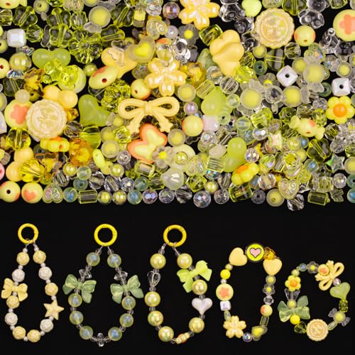 LAIDANLA Acrylic Yellow Beads for Bracelets Yellow Cute Beads for Jewelry Making DIY Necklace Keychain Assorted Random Mixed Aesthetic Phone Bead Charms 160g - color: Yellow