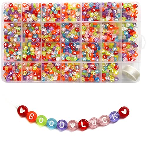 Looconi 1400pcs Letter Beads 7x4mm Colorful Transparent for Jewelry Making Bracelet Hair Braids Crafts - color: Clear, size: 7x4mm