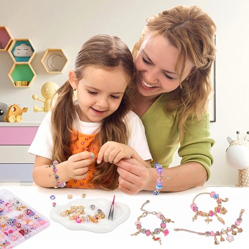 Uniartfy Charm Bracelet Making Kit, 305 Pieces Jewelry Making Kit Supplies for Girls 8-12, Birthday Gifts, DIY Arts Crafts for Teens Women Kids Ages 5 6 7 8 9 10 11 12 Years Old with Organizer Box - color: Gold