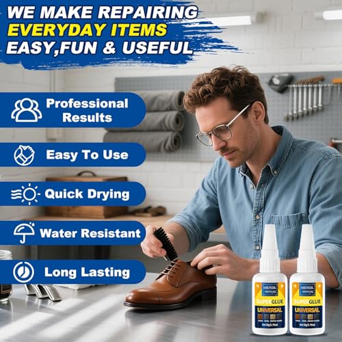 Meuvcol Super Glue All Purpose 100g - Instant & Waterproof Superglue for Plastic, Ceramic, Wood, Shoe, Glass, Leather, Rubber, Shoe Ca Glue - Strong & Clear Liquid Cyanoacrylate Adhesive, 6 Nozzles - size: 100g, style: Super Glue