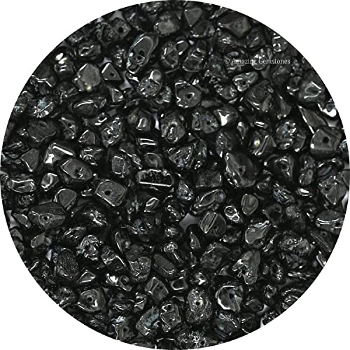 Black Tourmaline Pre Drilled Crystal Crushed Chips Beads for Bracelets Making, DIY Handmade Natural Healing Crystals (25 Inch Strand) - color: Black Tourmaline