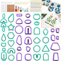 PTFJZ Polymer Clay Cutters for Earring Making - 160pcs Clay Tools Set with Earrings Accessories, 42+8pcs Different Shape Plastic Clay Cutters (Style B- Green+Purple) - color: Style B-Green+Purple
