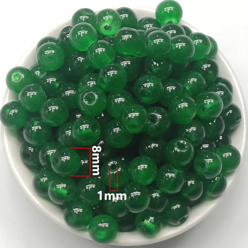 200PCS Glass Beads 8mm Glass Beads for Bracelets Necklaces Jewelry Making DIY Crafts (Dark Green) - color: Dark Green