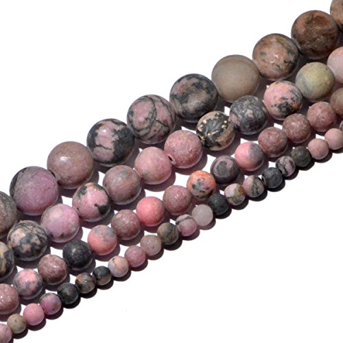 AD Beads Beautiful Natural Matte Gemstone Round Spacer Loose Beads 4-12mm (6mm, 26 Matte Rhodonite) - color: 26 Matte Rhodonite, size: 6mm