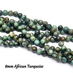 70PCS Natural 8MM Healing Gemstone, African Turquoise Energy Stone Round Loose Beads, Semi-Precious Crystal Beads with Free Elastic String for Jewelry Making DIY - color: African Turquoise, size: 8MM
