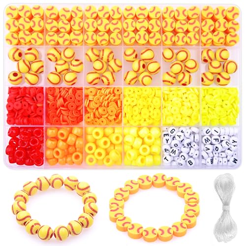 BBita 1600PCS Softball Sports Ball Polymer Clay Beads Charms for Friendship Bracelets Making Kit Cute Fun Beads DIY Arts Crafts Birthday Gifts for Kids Girls Softball Bead - color: A6#style 2