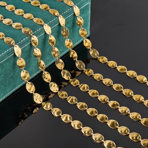 UMAOKANG 2 Yard Small Oval Chain for Jewelry Making Gold Plated Stainless Steel Chains Men and Women Necklace Bracelet DIY - color: Gold Small Oval