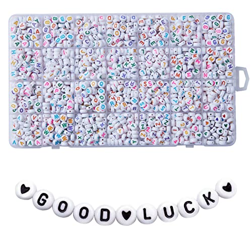 1400pcs Letter Beads, 4x7 mm Acrylic Alphabet Beads, Beads for Jewelry and Bracelet Making, in 28 Grid Box (White and Colorful) - color: White Beads Colorful Letter