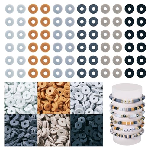 Elecrelive Black Grey Clay Beads for Bracelets Making, 6mm Flat Round Heishi Spacer Beads Loose Polymer Clay Chips 5640pcs for Chocker Necklace Earring DIY Crafts - color: Gray