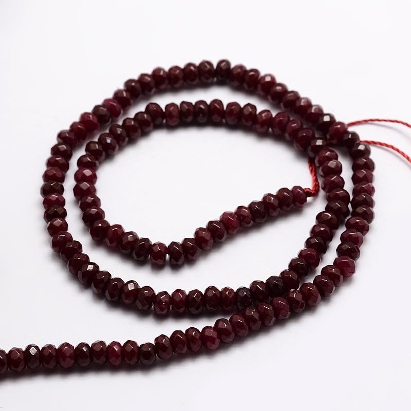 115pcs Natural Jade Disk Stone Beads 4x2mm Rondelle Faceted Dyed Stone Loose Spacer Beads for Jewelry Making Design Bracelet Necklace Keychain Phone Chain Lanyard Ornament, Dark Red - color: Dark Red