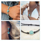 Pandahall 70Pcs Tibetan Style Teardrop Turquoise Connector Charms - Round Bohemian Earring Retro Antique Silver Western Link for DIY Boho Necklace Jewelry Making