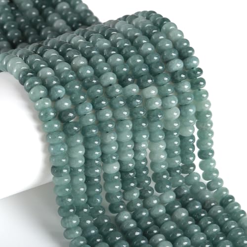 76pcs 5x8mm Natural Stone Dark Burmese Jade Rondelle Spacer Loose Beads Abacus Disk Stone Round Loose Gemstone Beads for Jewelry Making DIY Bracelet Necklace - color: Dark Burmese jade Stone
