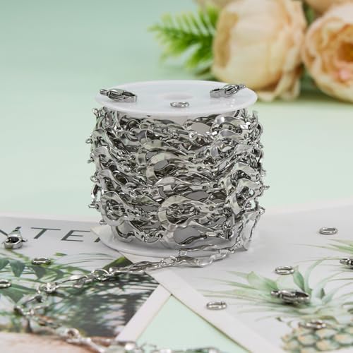 2 Yard Stainless Steel Jewelry Making Chains Bulk Hollow Drop Link Chain for Necklace DIY Jewelry Supplies - color: Silver Drop
