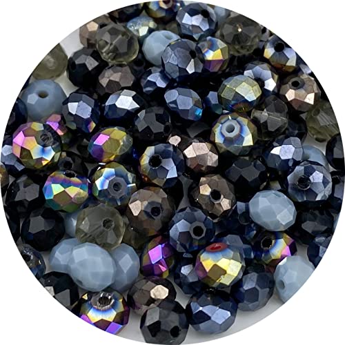 100pcs Crystal Glass Beads 8mm Faceted Rondelle Glass Spacer Beads with Hole for Bracelets Necklace Earring DIY Jewelry Making Craft(Black Series) - color: Black Series, size: 8mm