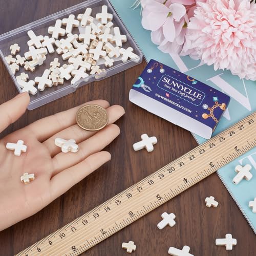 SUNNYCLUE 1 Box 90Pcs White Cross Beads Mini Small Synthetic Turquoise Stone Cross Bead Tiny Pocket Crosses Easter Holiday Crucifix Loose Spacer Beads for Jewelry Making Beading Supplies DIY Crafts - color: 90Pcs 10/16/20mm White Cross Beads
