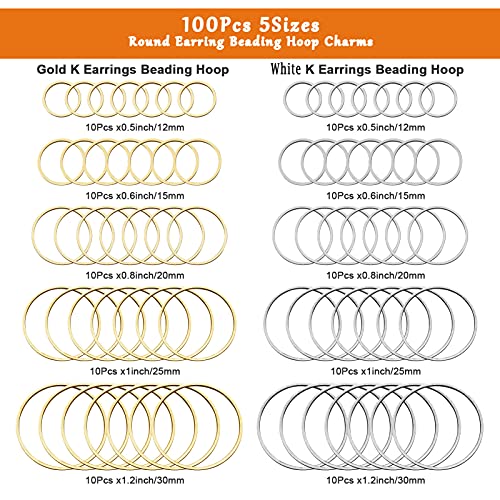 100Pcs Round Earring Beading Hoop Rings,5Sizes Earring Finding Open Bezels Linking Rings Beading Hoop Earrings Pendant for DIY Craft Jewelry Making,Earrings Necklace,Crafts Supplies