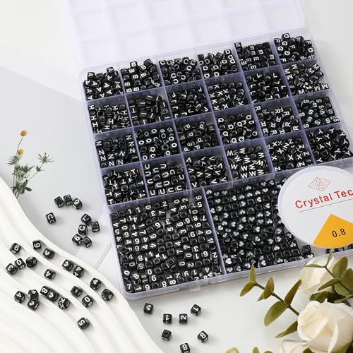Acrylic Letter Beads 4mm Flat Round, 6mm Square - Beads for Making Friendship Bracelet or Necklace (26 Pieces of Square Black with White) - color: 26 pieces of square black with white