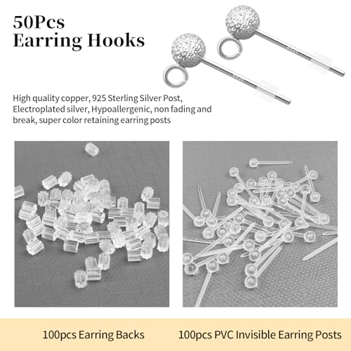 Silver Ball Earring Posts Hypoallergenic Earring Studs Ball Ear Pin with 925 Sterling Silver Post for DIY Jewelry Making Findings - color: A Style-Silver Dull Polish Ball