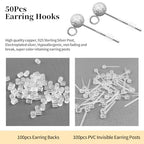Silver Ball Earring Posts Hypoallergenic Earring Studs Ball Ear Pin with 925 Sterling Silver Post for DIY Jewelry Making Findings - color: A Style-Silver Dull Polish Ball