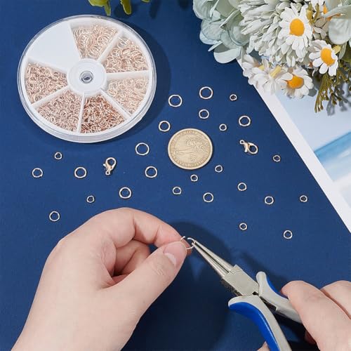 WADORN 530Pcs 5 Styles Rose Gold Jump Rings, 4/5/6/7/8mm Iron Open Jump Ring with 12x6mm 10Pcs Alloy Lobster Claw Clasps Jewelry Making Supplies Necklace Jewelry Finding Set for Bracelet Making Repair